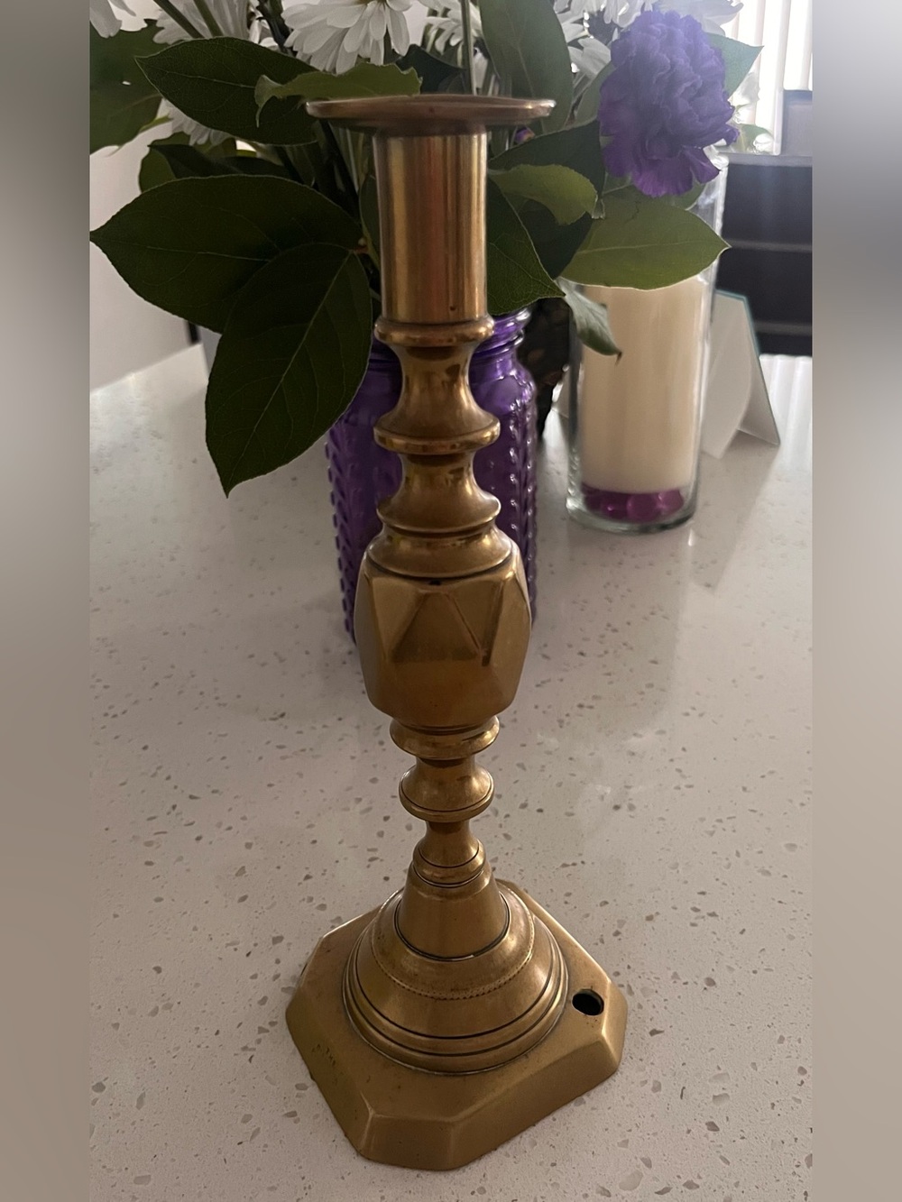 Vintage 11” solid brass taper candlestick by The Diamond Products Company.